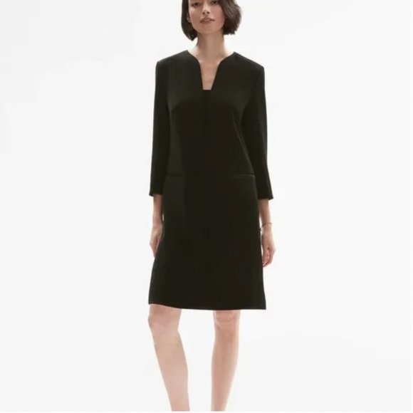 MM LAFLEUR black stretch twill 3/4-sleeve Alice 2.0 shift dress - Picture 1 of 7